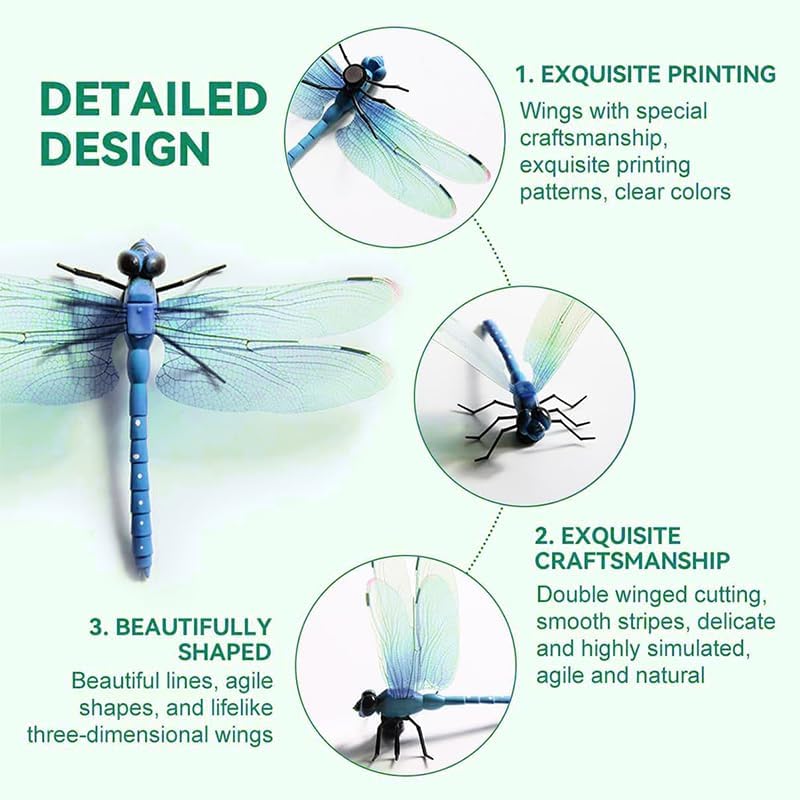 8PCS 3D Dragonfly Garden Decor Clips - Realistic Outdoor Insect Ornaments for Plants, Stakes & Fences | Fly Deterrent & Whimsical Yard Art