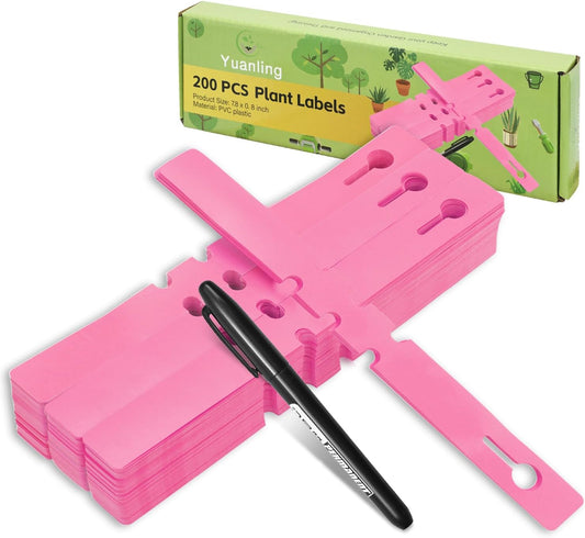 Plant Labels Yuanling Plastic Plant Tree Tags Wrap Around Hanging Tags Nursery Tree Markers Adjustable Garden Labels for Indoor Outdoor Gardening Plants (Pink)