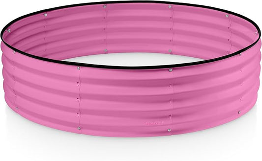 Round Galvanized Raised Garden Bed // 4×4×1 ft Galvanized Raised Garden Beds Outdoor for Gardening, Vegetables, Flowers // Patented Tool-Free Design Round Planter (Pink)