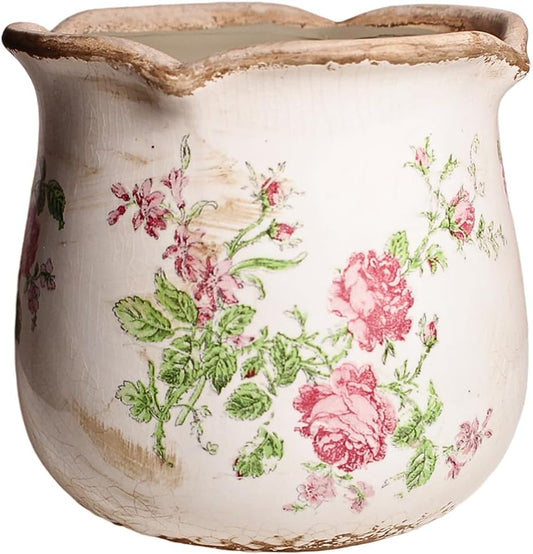 Ceramic Pots for Plants, Vintage Plant Pot with Drainage Hole, 6.11in. Planter for Indoor Plants, Crackle Glaze Finish Flower Pot, Perfect Tuscan Ceramic Planter for Gardening, Rose Floral