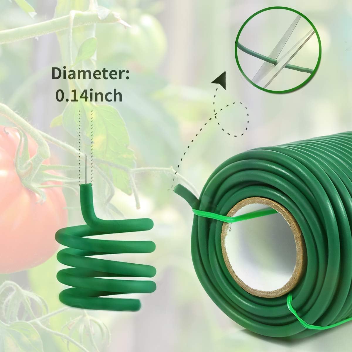 Decoroca Soft Plant Ties for Support - 65.6' Reusable Waterproof Plant Wire, 3.5mm Garden Twist, for Indoor & Outdoor Plants and Home Organizing（1pc/Green）