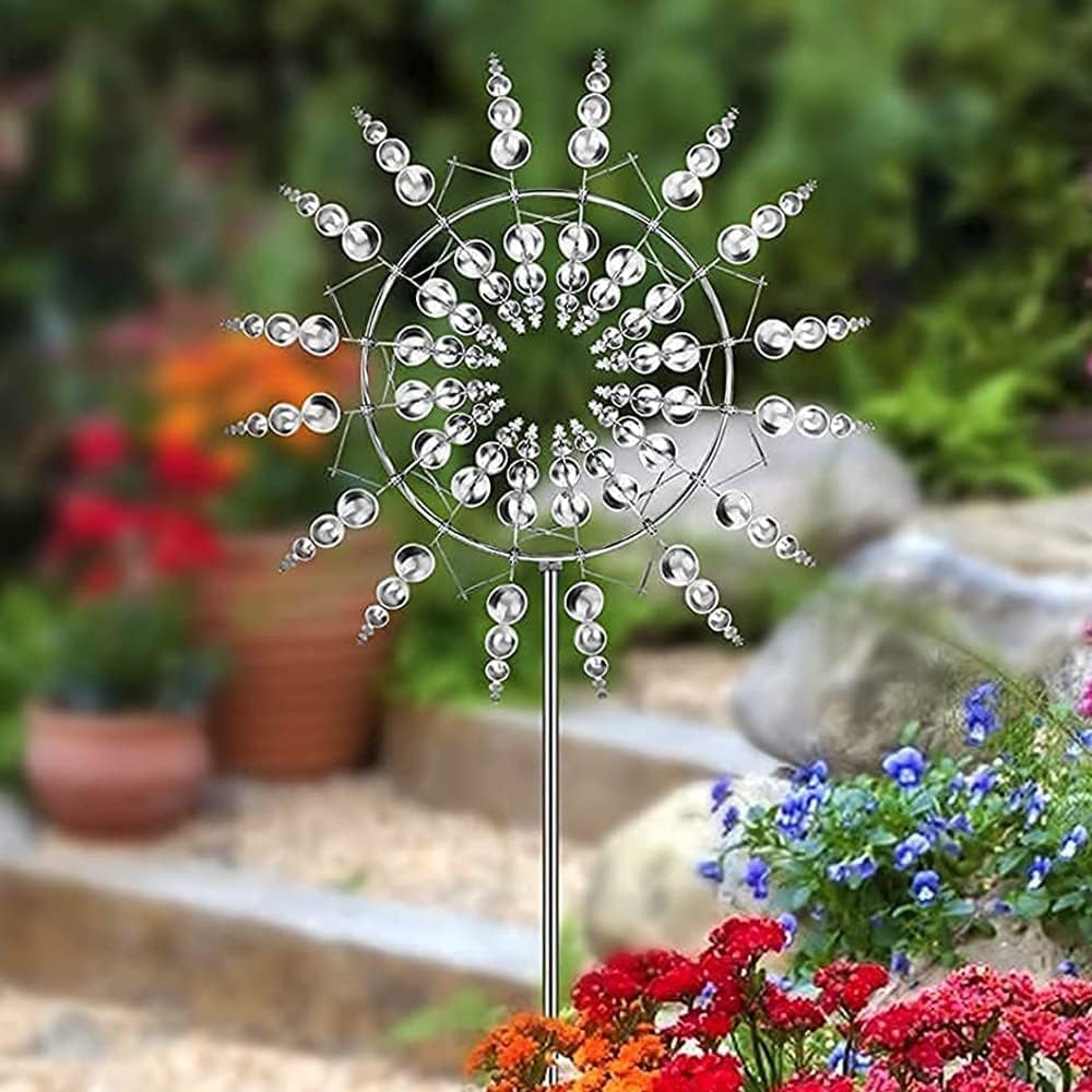 Wind Spinners for Yard and Garden，Windmills,Garden Decor for Outside,Metal Yard Art (1 PCS -Silver)