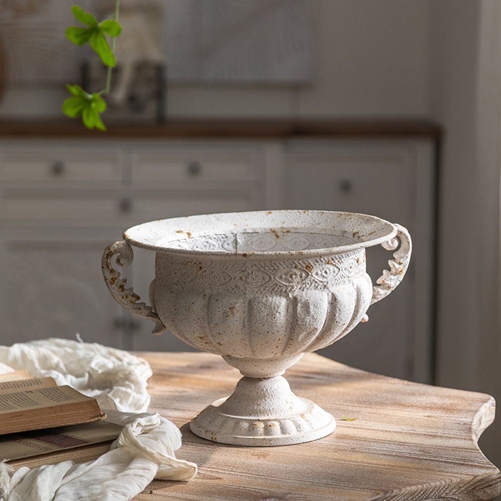 Vintage Metal Decorative Urn Planter with Stand, Embossed Pattern, Bronze Finish (34 * 30 * 21CM)