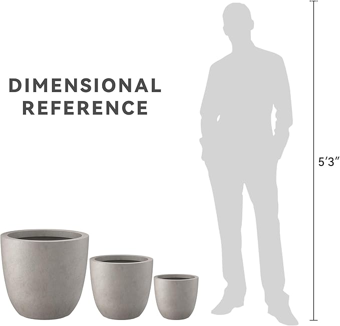Kante 18",14",10" Dia Concrete Round Planters (Set of 3), Outdoor Indoor Large Planter Pots with Drainage Hole and Rubber Plug for Home Patio Garden, Weathered Concrete