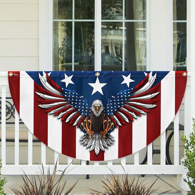 FLAGWIX American Flag Patriotic Eagle American Non-Pleated Fan Flag TPT1636F, 3x6 ft, 4 Pack Suitable for Outdoor and Indoor