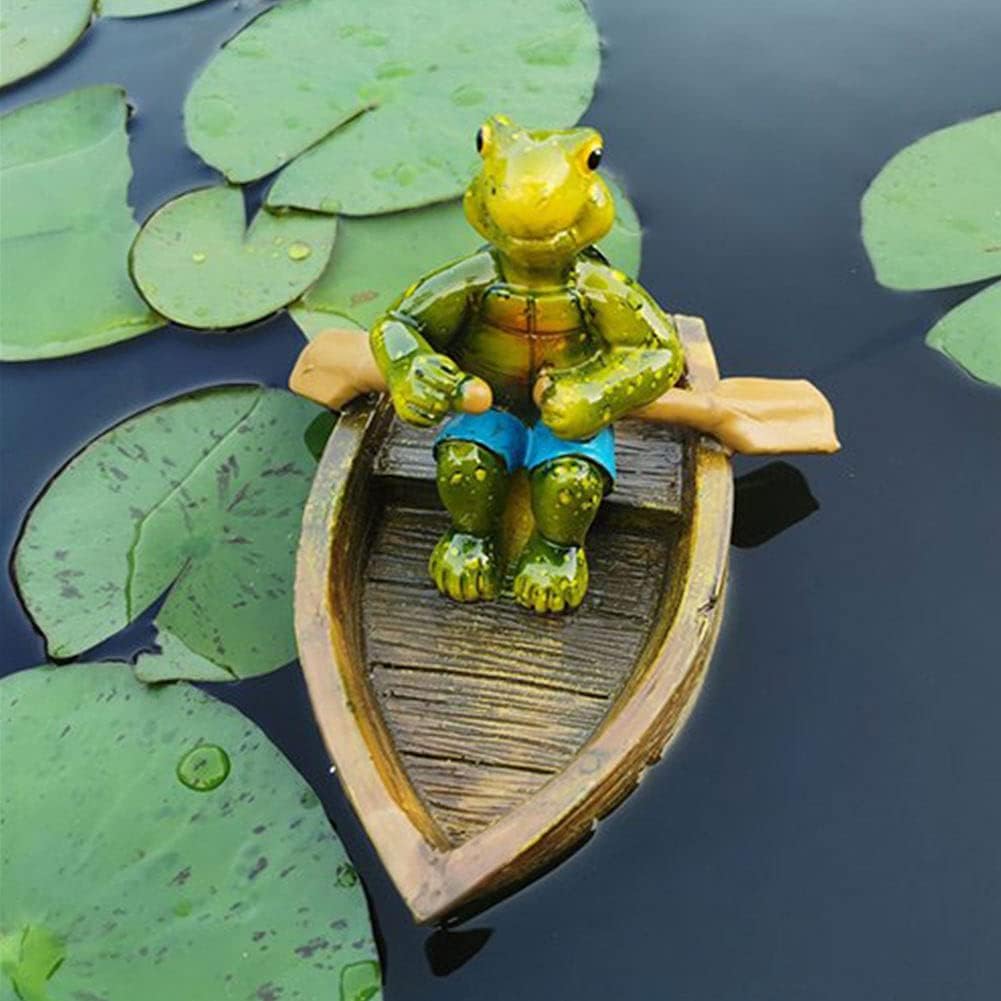 Saycker Water Floating with Frog Ornament Figurine Statue Craft for Home Yard Garden Pond Decoration Photo Prop Gift Rowing(Tortoise Shape)