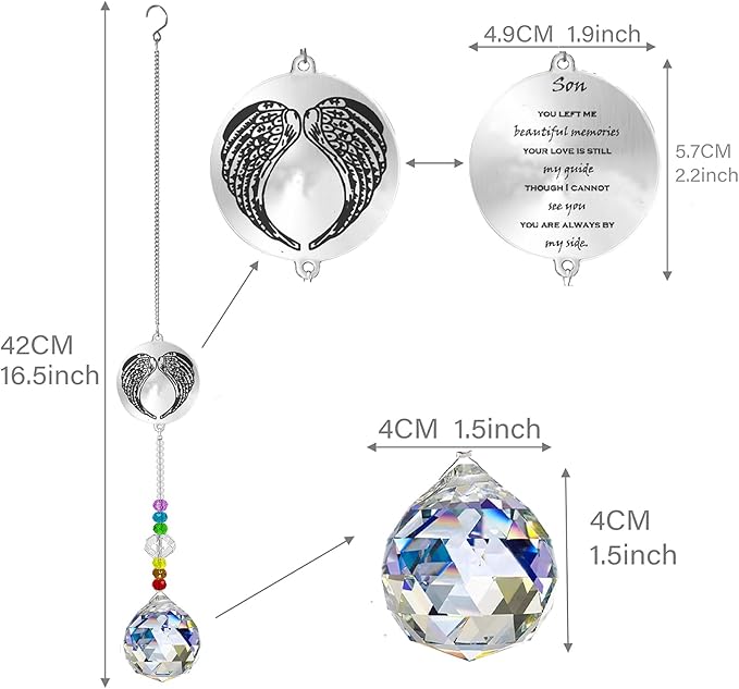 Memorial Gifts Crystal Suncatcher,Unique Sympathy Gifts for Loss of Loved One,Rainbow Maker Bereavement Gifts Box for Loss of Father Mom Dad Son Daughter Husband Brother Grandmother (Son)