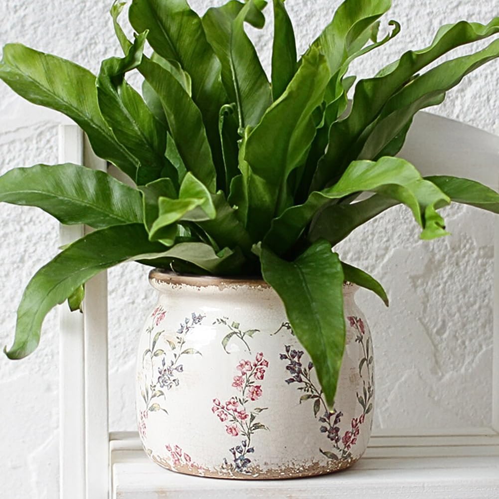 Flower Pots, Vintage Planters for Indoor Plants, 6.29'' Plant Pots with Drainage, Ceramic Pots for Plants, Vase & Planters, Indoor Planter for Home, Fall Decor, Purple Red