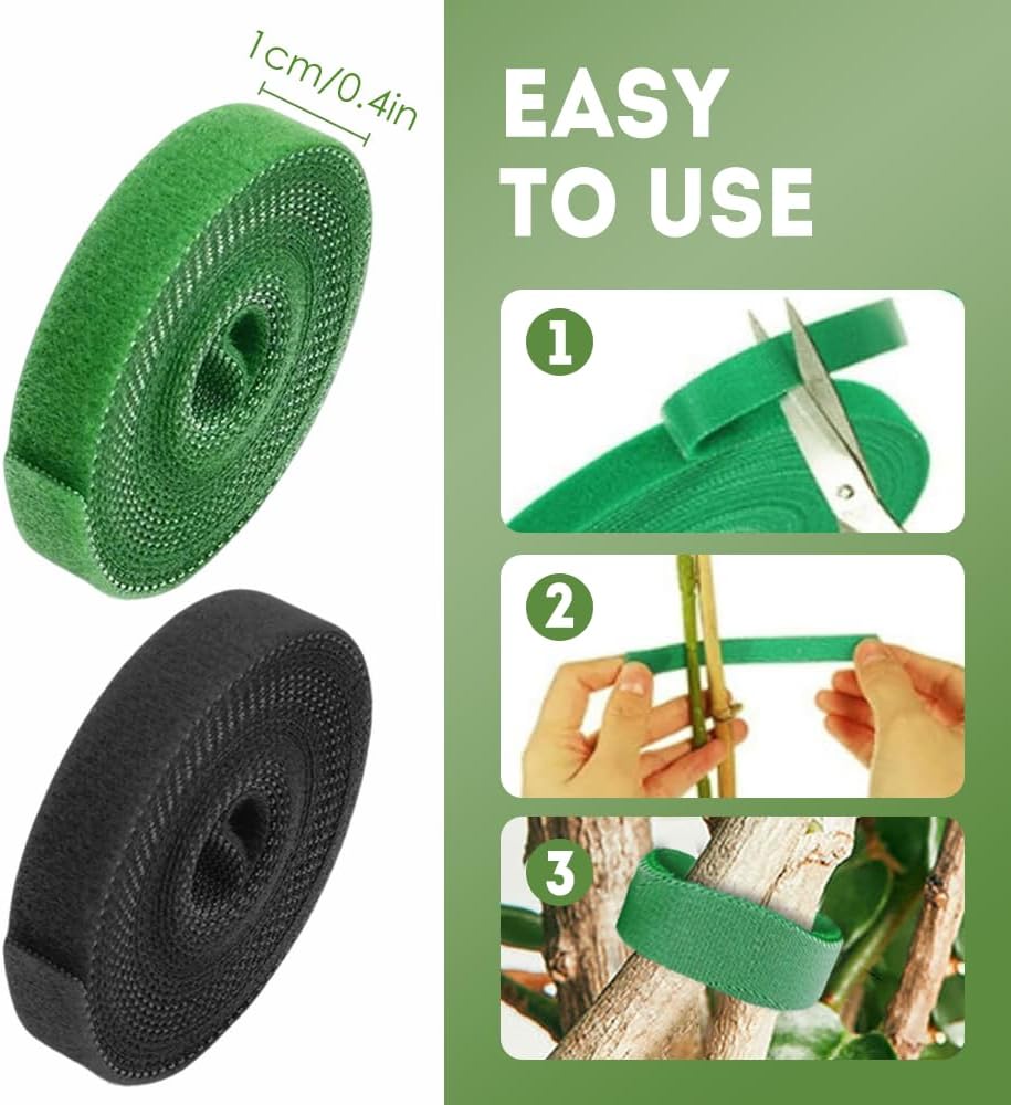 Reusable Plant Ties Tape for Climbing Plants, Garden Ties Tomato Plant Supports, Adjustable Garden Twine & Twist Ties Plant Ties for Outdoor Indoor Plants Stakes Gardening Supplies (Green, 3 Rolls)