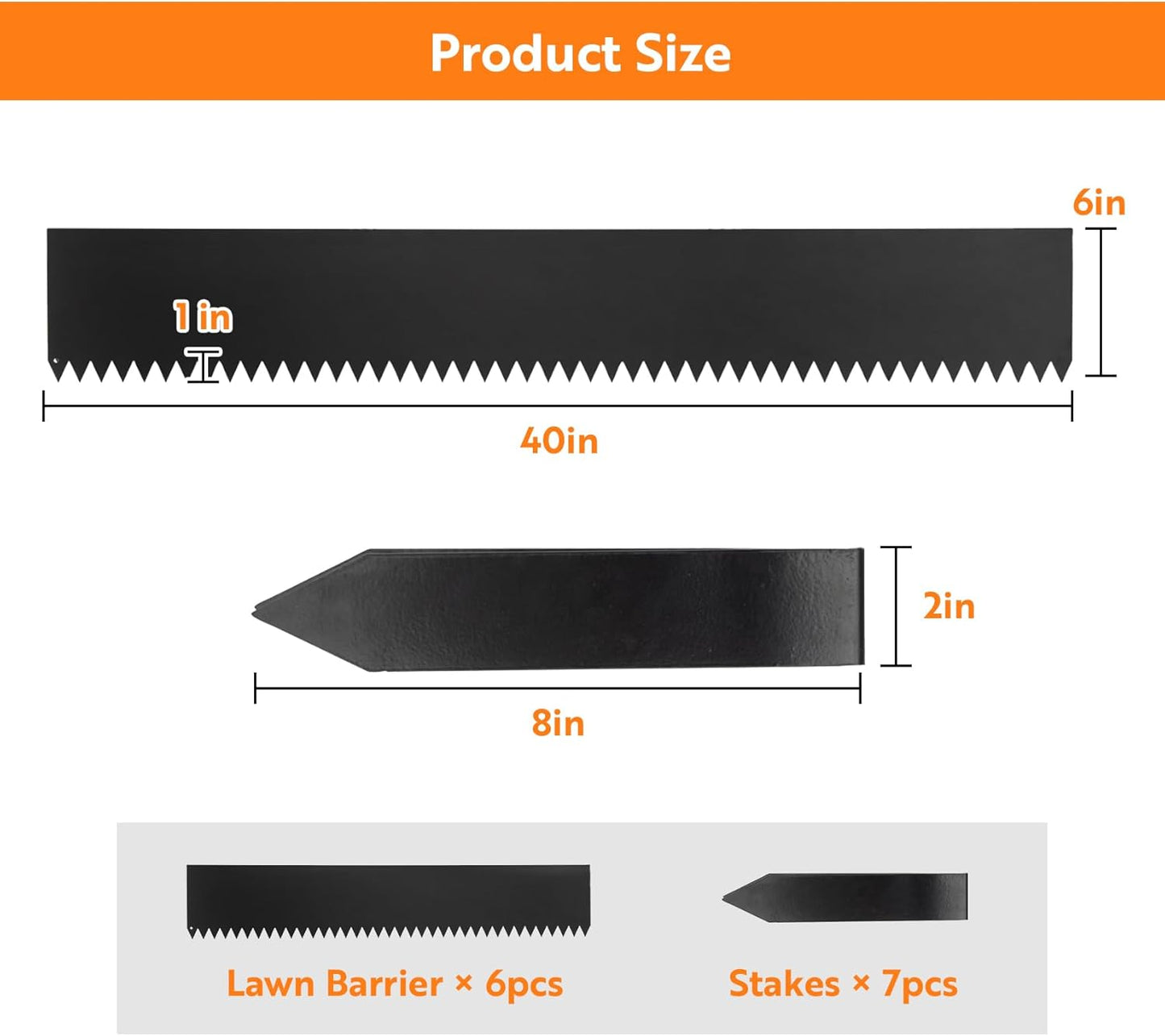 Steel Landscape Edging 40" Lx6 H, 6pcs Metal Landscape Edging with 7 Stakes, 20Ft Easy-to-Install Garden Edging for Flexible Bend, No-Dig Lawn Edging Border for Yard Pathway Forestry, Black