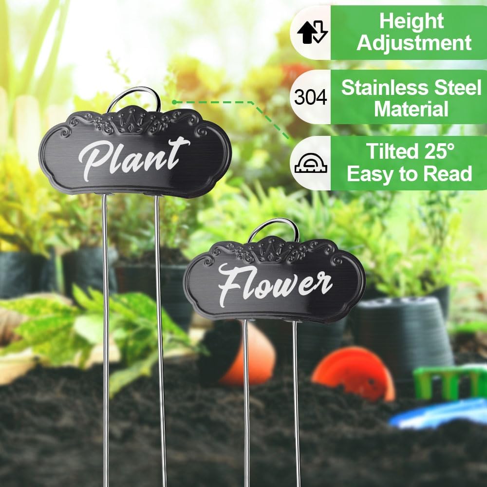 Metal Plant Labels,Tall Outdoor Garden Markers for Flower, Fruit and Vegetable, 304 Stainless Steel Weatherproof Signs (25 Packs, 4" x 1.9", Black)