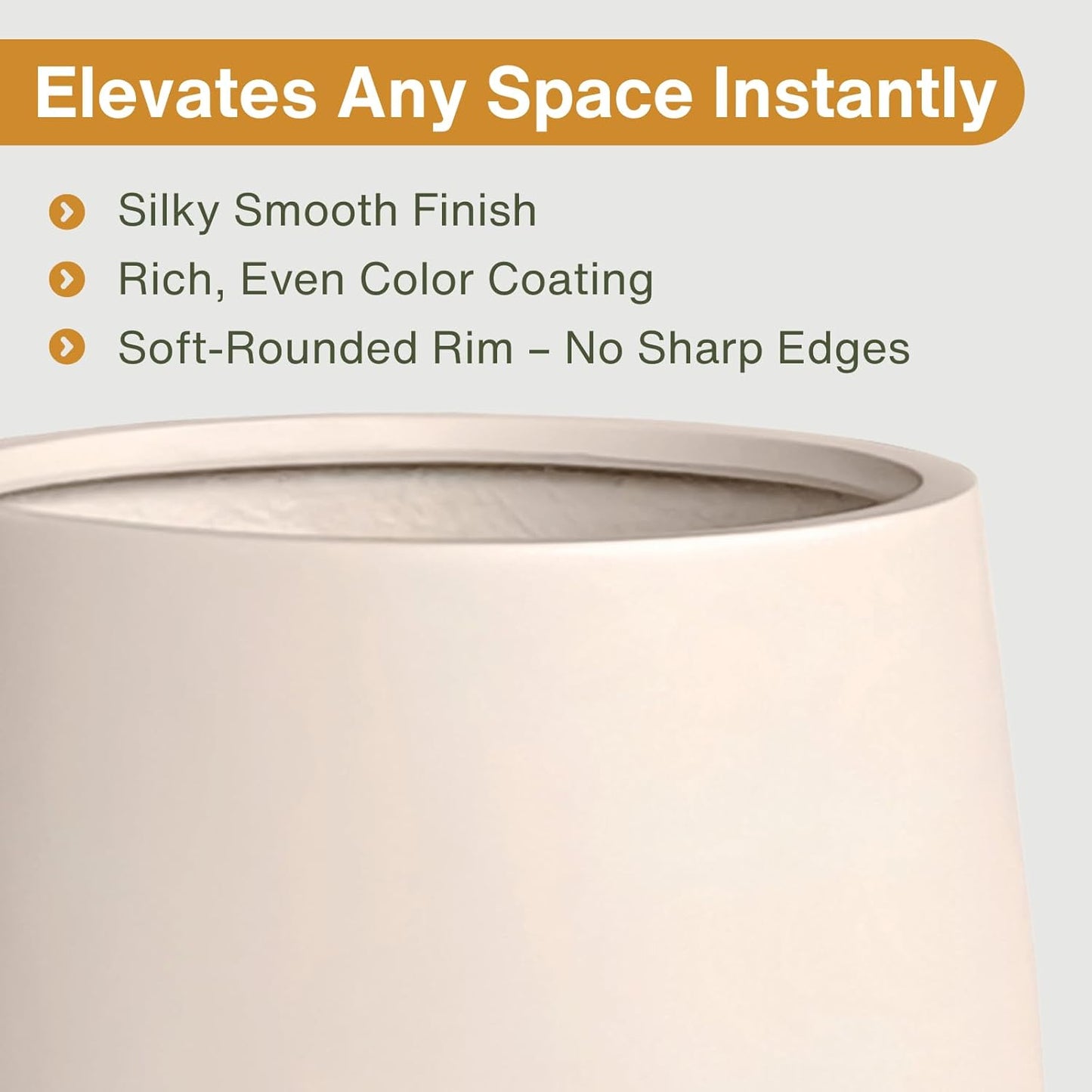 12.5" H x 11.4" D Corso Fiberstone Round Tapered Planter with Drainage Hole, Smooth Finishes, Weather Resistant for Indoor and Outdoor Use (Kilim Beige, 9" Pot Opening)