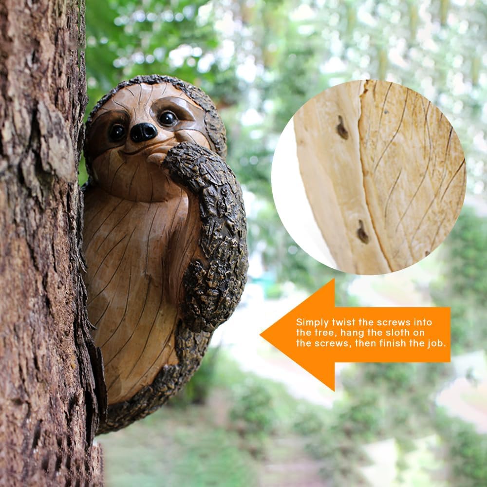 Sloth Tree Hugger, Outdoor Decorations, Resin Garden Sculpture Ornament, Tree Peeker Statue, Summer Gardening Gifts for Housewarming, Handmade with Details, Durable & Waterproof