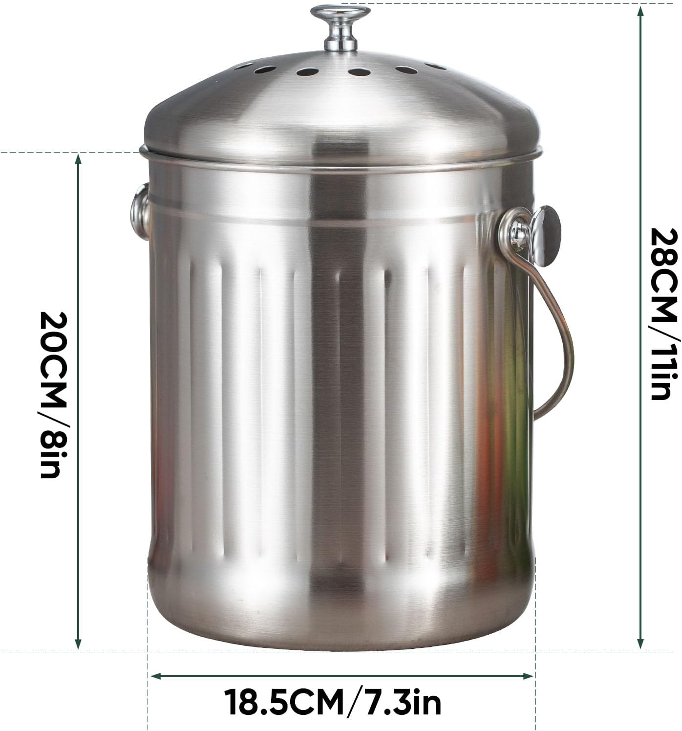 1.3 Gallon 5L Stainless Steel Compost Bin Countertop Compost Bucket Under Sink Kitchen Trash Can Composting Bucket Garbage Bin Poubelle Cuisine with Lid Charcoal Filter Indoor Silver