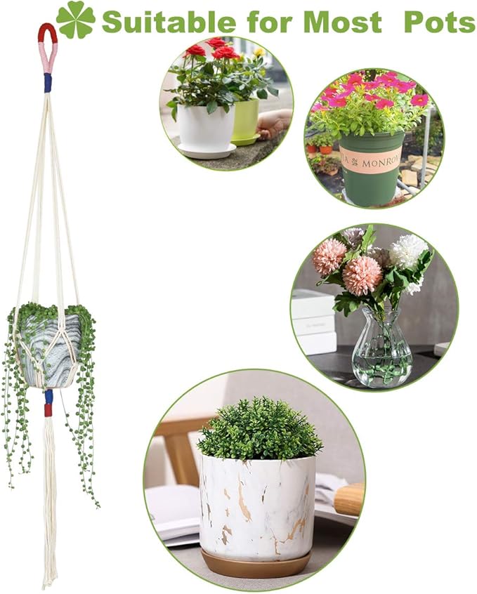 JES&MEDIS 5 Pack Color Handmade Cotton Rope Macrame Plant Hanger Indoor Outdoor Flower Pots Or Basket Hanging Planter Holder for Decorations with 5 PCS Hooks