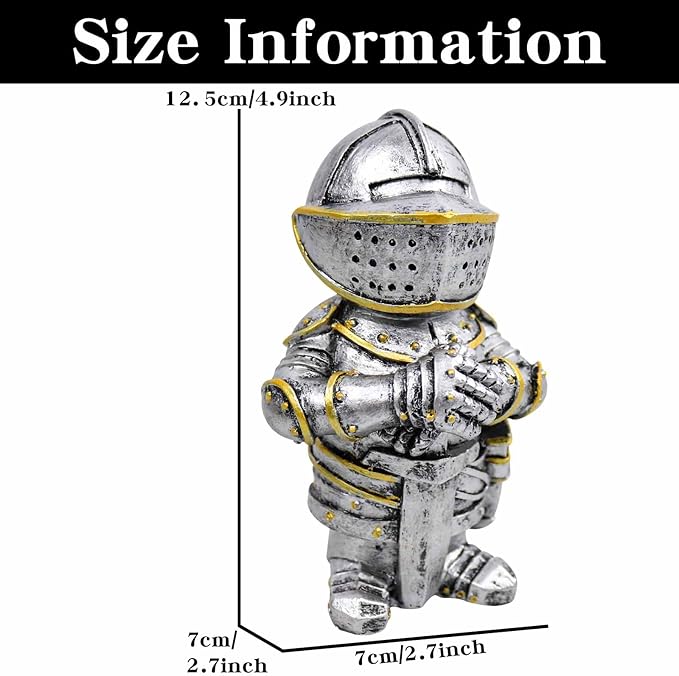 nezababy Knight Gnomes Guard Garden Statue Decoration Medieval Wee Crusader Battle Swordsman Fighting Outdoor Figurines Lawn Decor Resin (E)