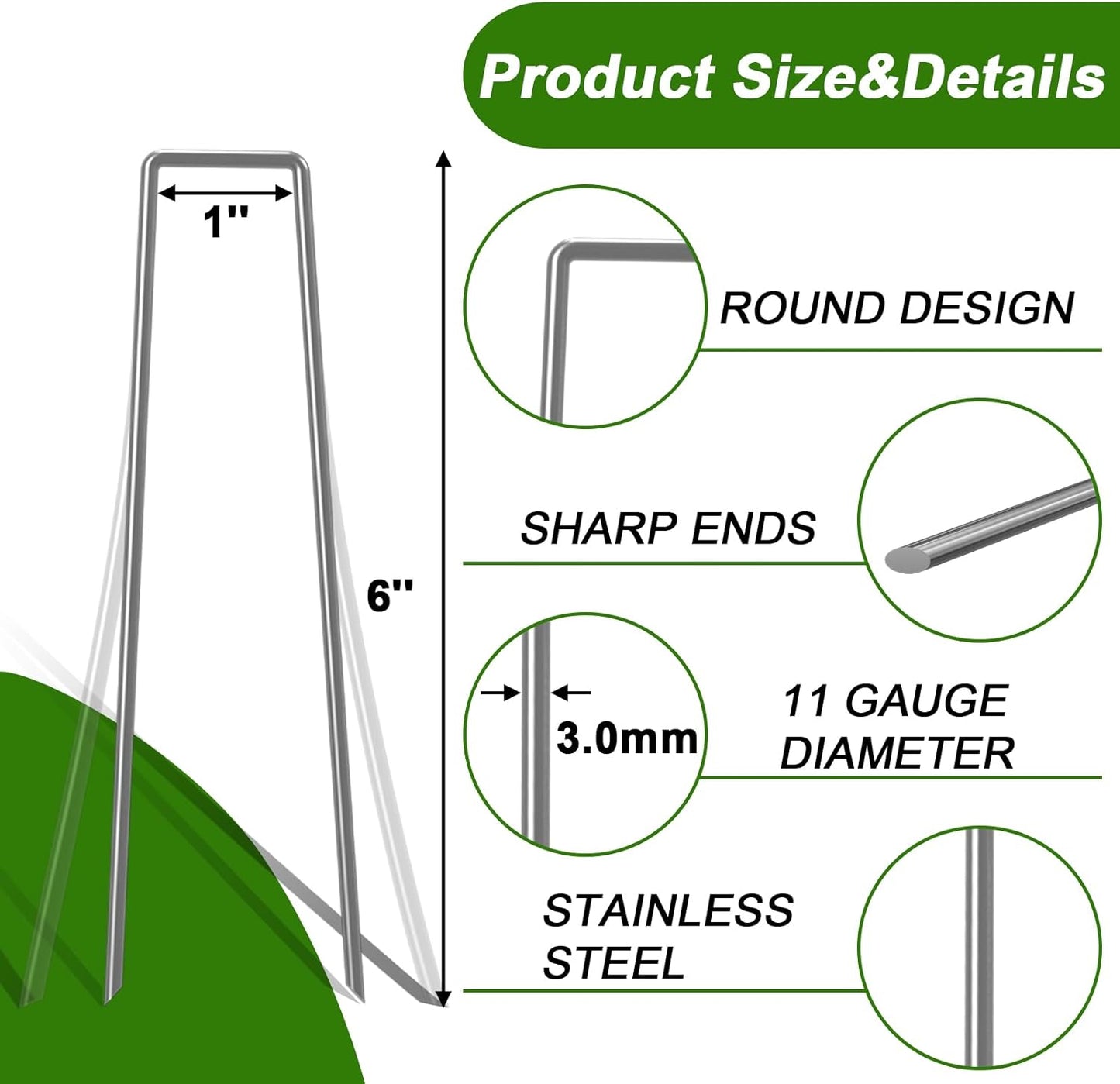 AAGUT 100 Pack 6 Inch Landscape Staples 11 Gauge Garden Staples, Galvanized Heavy Duty U-Shaped Sod Pins,Yard Ground Lawn Fence Stakes for Weed Barrier Fabric Irrigation Tubing