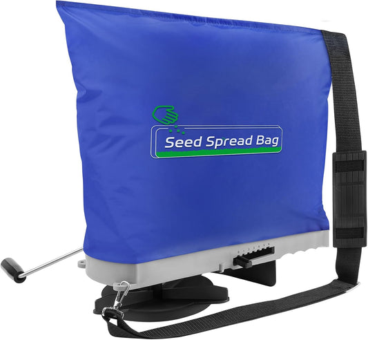 Zipcase 25lb Bag Seed Spreader with Waterproof Bag, Rare Baffle and Accurate Gears, Handheld Grass Seed Spreaders for Lawns, Blue