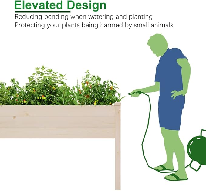 Raised Garden Bed 48.5x24.4x30 Inch, Elevated Wood Planter Box with Legs for Vegetable Flower Herb Outdoors Backyard, Patio, Balcony with Liner (Natural Wood)
