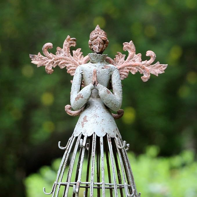 Morning View Metal Praying Angel Garden Statue Decor for Yard Art Outdoor Standing Large Angel Decorations Antique Patio Patio Lawn Holiday Christmas 18 Inches Tall