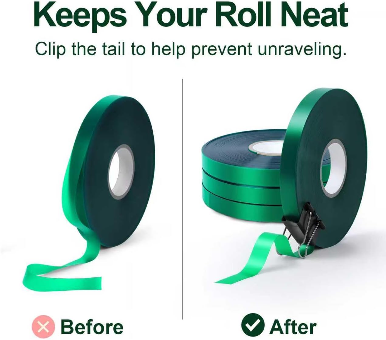 Stretch Plant Tie Tape – Reusable PVC Garden Ties for Plants, Green Flexible Garden Tape for Branches, Vines, Shrubs, Flowers, Trees, Indoor & Outdoor Use (196 ft)