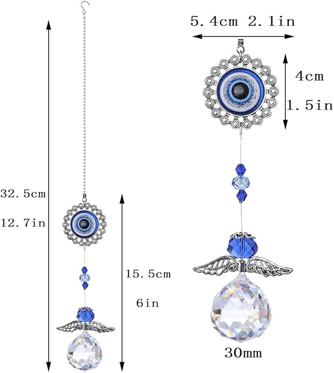 Handmade Crystal Angel Suncatcher Hanging Turkish Blue Evil Eye Protection Pendant and Good Luck Charm Gift