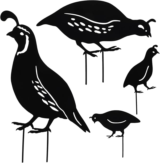 NUOBESTY 4pcs Metal Quail Garden Decorative Statues Standing Metal Quail Lawn Sculptures Ornaments Metal Quail Art Sculptures for Yard Garden Lawn Decor Animal Outdoor Decorations