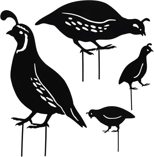 NUOBESTY 4pcs Metal Quail Garden Decorative Statues Standing Metal Quail Lawn Sculptures Ornaments Metal Quail Art Sculptures for Yard Garden Lawn Decor Animal Outdoor Decorations