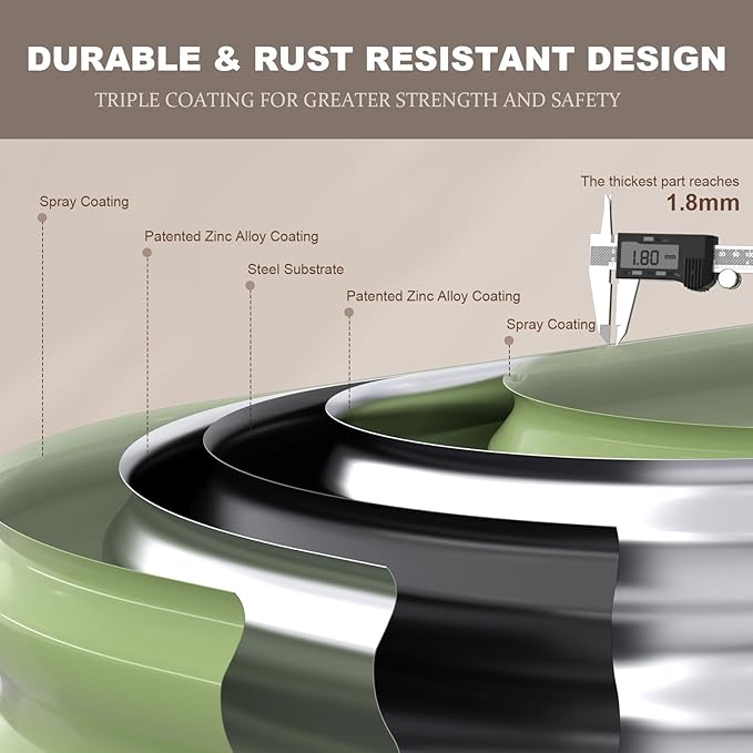 Raised Garden Bed, 8x4x1ft Galvanized Outdoor Planter Beds with Safety Edging and Gloves, Oval Metal Planter Box for Gardening Vegetables Flowers Herb