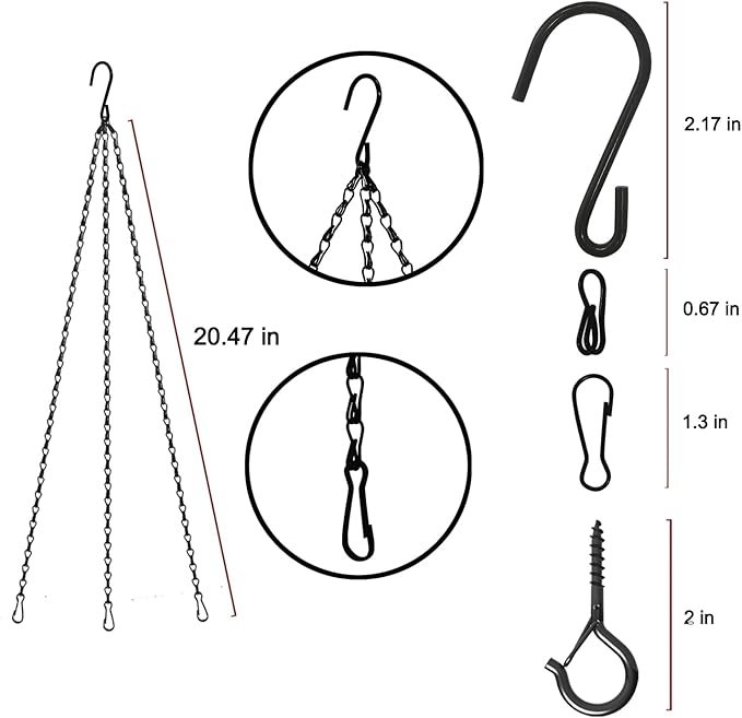 Hanging Basket Chain 23 Inch 3 Hanging Chain Plant Pot Replacement Hook Plant Hook for Flower Pots, Bird Feeders & Lanterns, 3 Pack (23” Black)