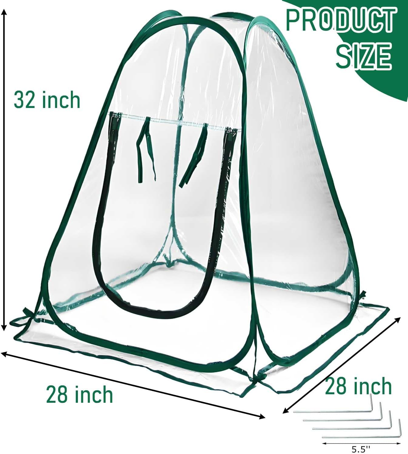 Plant Mini Greenhouse Pop Up Transparent Greenhouse Freeze Protection PVC Plant Cover with Roll-up Zipper Entry Doors for Indoor and Outdoor Gardens Protecting Plant from Cold Frost(PVC, 28x28x32in)