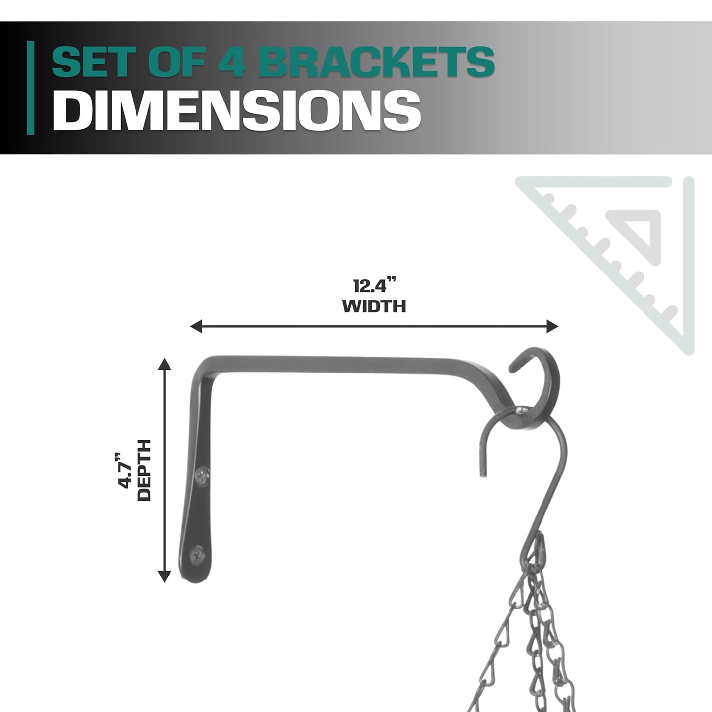 2WAYZ Plant Hanger Bracket for Outdoor - Heavy Duty Hanging Plant Hooks - Forged Wrought Iron Flower Pot Hangers - Black Hanging Hooks for Bird Feeders, Planters, Lanterns - Set of 4