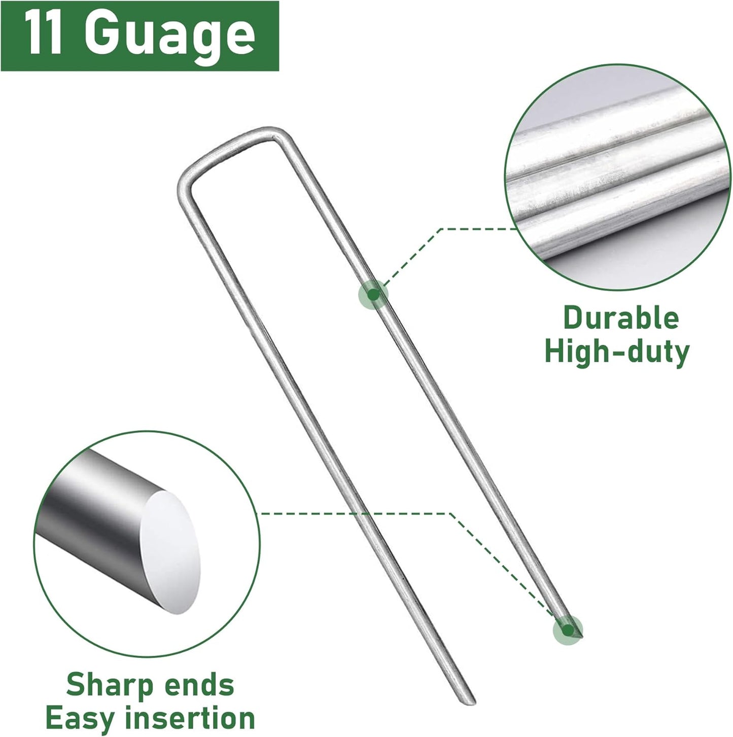 500 Pack Landscape Staples 6 Inches 11 Gauge Stakes, Galvanized Garden Stakes U-Shaped Pins and Landscaping Staples for Sod Anchoring Landscape Fabric Irrigation Tubing, sliver