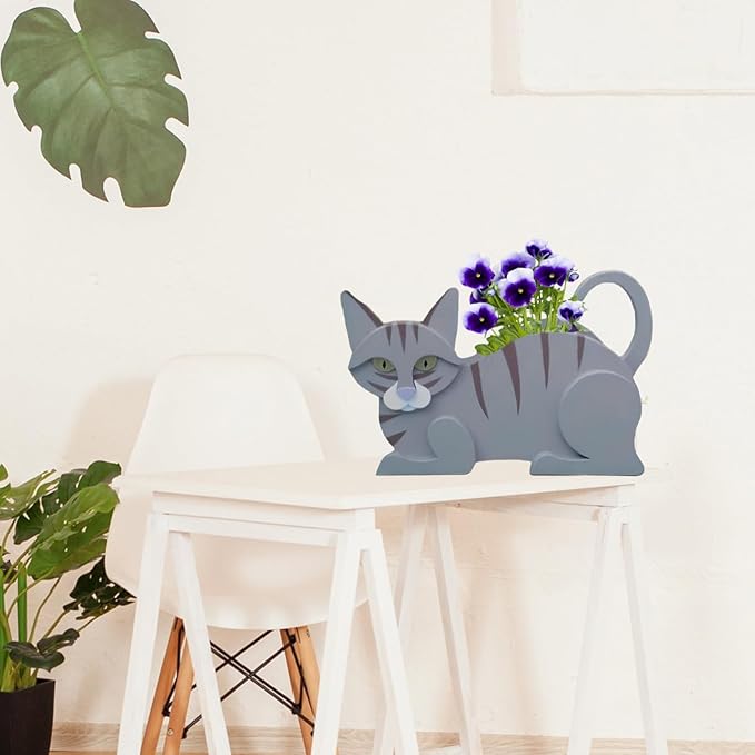 Blue Cat Planter Plant Pots,Cute Garden Cat Flower Planter,Cat Planters Birthday Gifts for Women,Office,Indoor/Outdoor Decor（12.5 * 5.6 * 7.8in）