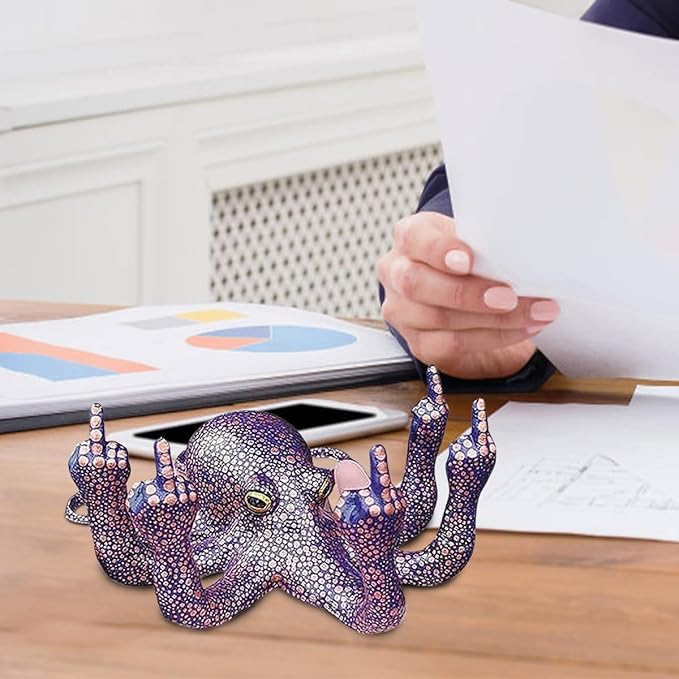 Middle Finger Octopus，Middle Finger Statue，Weird Decor Suitable for Indoor and Outdoor Garden Home Various Fish Tank Decoration (Purple)