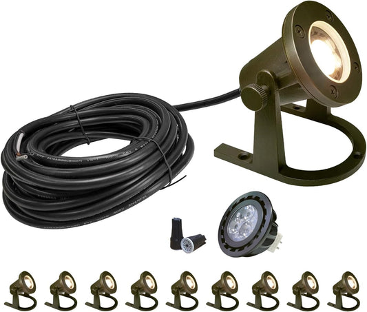 COLOER Brass Underwater Lights(Bronze) 10 Pack with LED MR16 Bulb 12V Low Voltage Fountain Light IP68 Waterproof Copper Outdoor Landscape Lighting for Swimming Pool Ponds or Outside Water as Spotlight