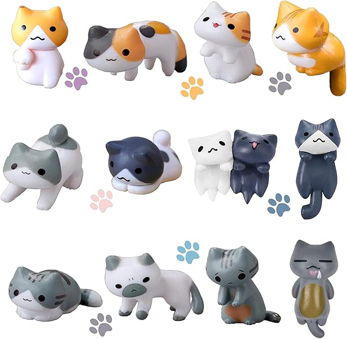 Mini Cute Tuxedo Small Cat Figures Decor, Miniature Fairy Garden Cat Succulent, 12 Pcs Lovely Cat Figurines For Cat Lovers, Tiny Terrarium Animal Statues Ornaments For Home Decoration Micro Landscape