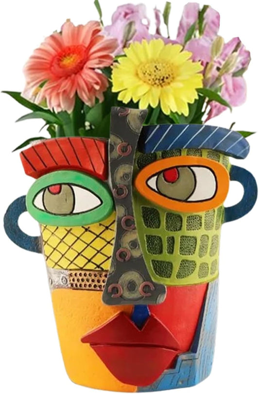 New Picassos Abstract Beauty Face Flower Pot, Colorful Abstract Head Plant Pots, Interesting Decorative Flower Resin Flower Pot, Unique Flower Pots for Home Art Decoration (7.28in-B)