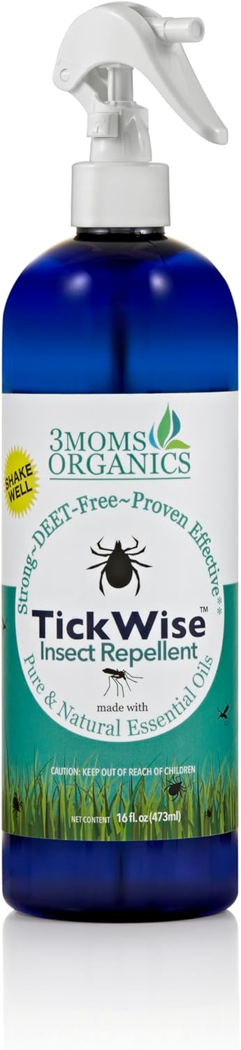 3 Moms Organics TickWise | 16oz Extra Strength, DEET- Free, Tick and Insect Repellent | Plant Based Essential Oils and All Natural Ingredients | Safe for Kids, Adults, Dogs and Horses