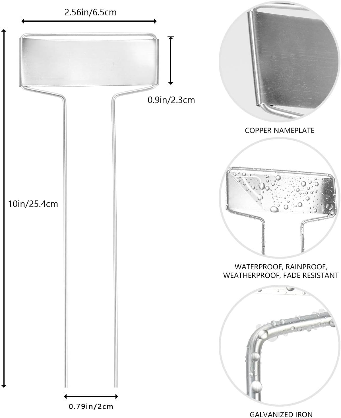 25PCS Zinc Metal Plant Tags Plant Labels with 50Pcs Labels, Rainproof PET Film & Permanent Pen, 10" Weatherproof Banner Garden Markers, Marking Protection Seedling Signs Nursery Tags