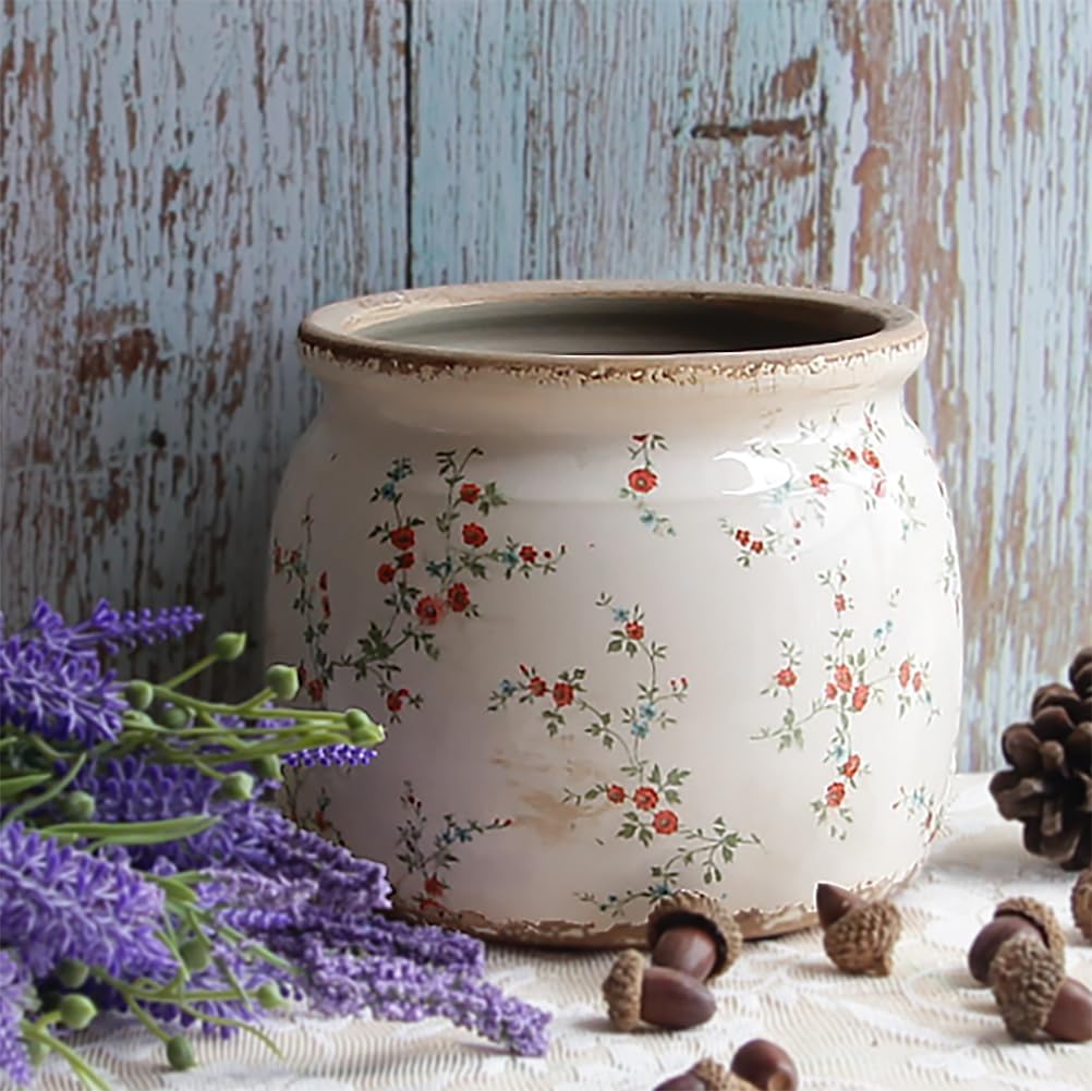 Ceramic Planters for Indoor Plants, Plant Pots with Drainage Hole, 6.29in. Flower Pots for Indoor Plants, Vintage Planters & Succulent Pots, Crackle Glaze Finish Plant Pots, Tiny Red