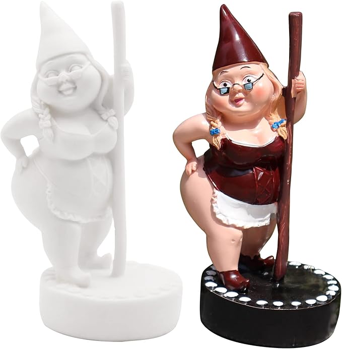 Paint Your Own Garden Gnome Statues, Unpainted Pole Dancing Gnome Statue, Unpainted DIY Gnome Figurines, Funny Outdoor Gnome Figure, Dancing Lady Gnome Statue(6.7"/17 cm)