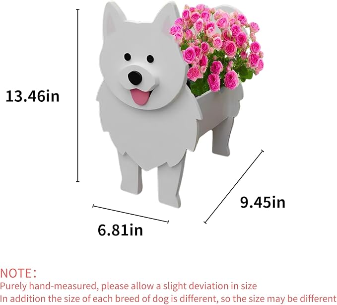 Samoan Dog Planter Plant Pots,Cute Garden Dog Flower Planter,Dog Planters Birthday Gifts for Women,Office,Indoor/Outdoor Decor（9.45 * 6.77 * 13.46in）