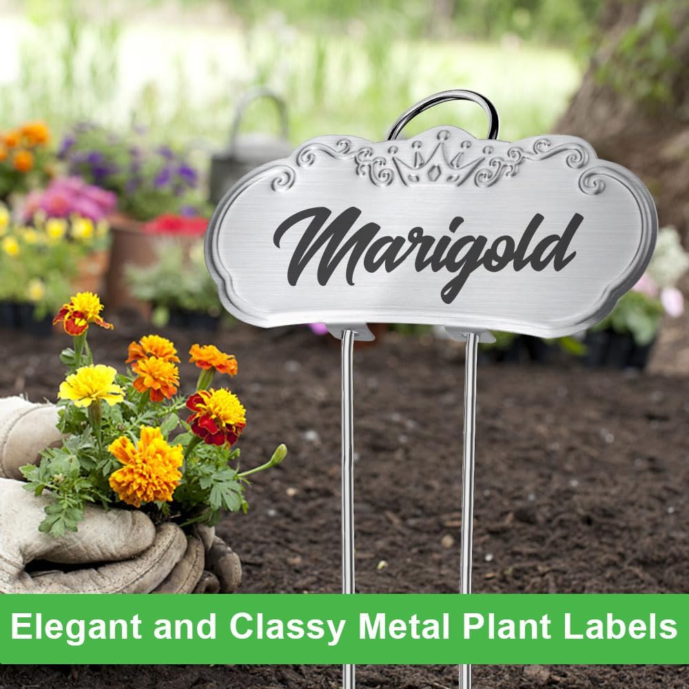 Metal Plant Labels,Tall Outdoor Garden Markers for Flower, Fruit and Vegetable, 304 Stainless Steel Weatherproof Signs (25 Packs, 4" x 1.9", Silver)