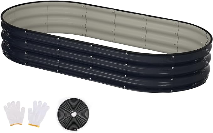 Raised Garden Bed, 6x3x1ft Galvanized Outdoor Planter Beds with Safety Edging and Gloves, Oval Metal Planter Box for Gardening Vegetables Flowers Herb