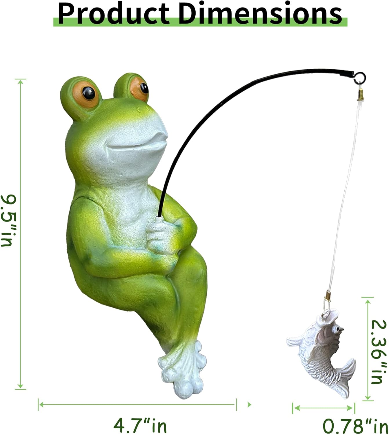 9.5" Frog Fishing Garden Sculptures & Statues, Stone Look Sculpture, Whimsical Lawn Yard Art, Funny Pond Fisherman Statue, Resin Animal Decorative Figurine, for Frog Fishing Lovers