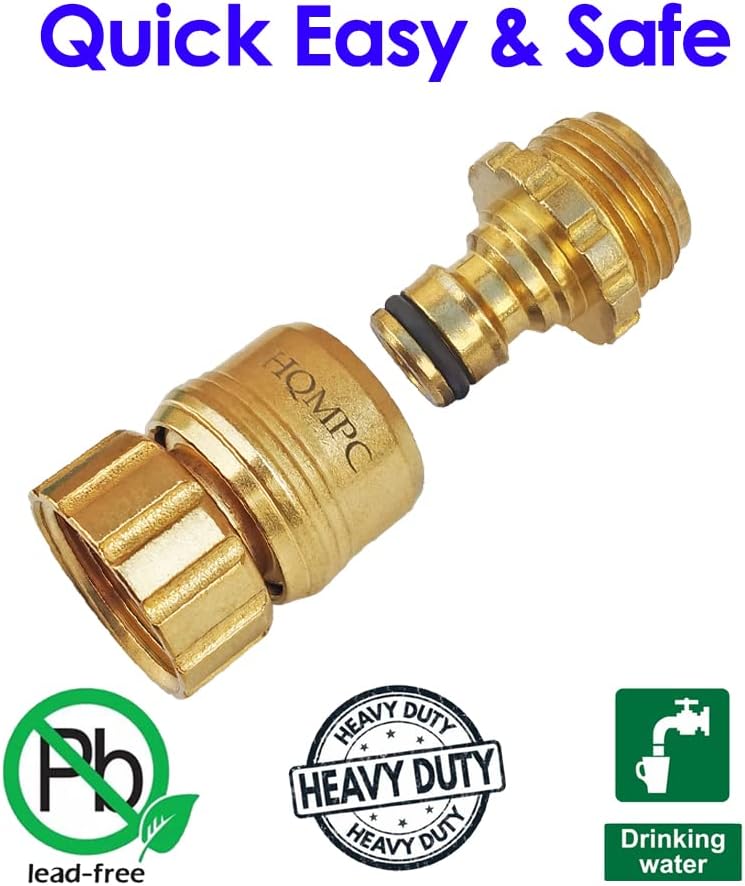 HQMPC Garden Hose Quick Connect No Pb Brass Hose Quick Connect Quick Connect Hose Fittings Water Hose Connectors 3/4" GHT (4SETS)