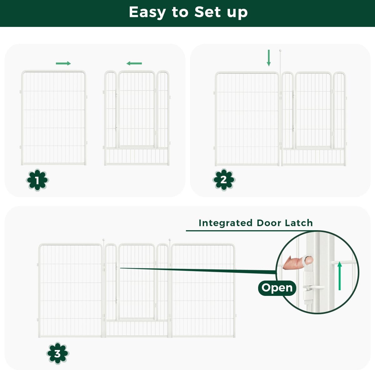 FXW Garden Fence Outdoor for The Yard – 40in(H) x 18.2ft(L) Heavy Duty Metal Animal Barrier for Dog and Rabbit, Decorative Dog Fence, 8 Panels, White