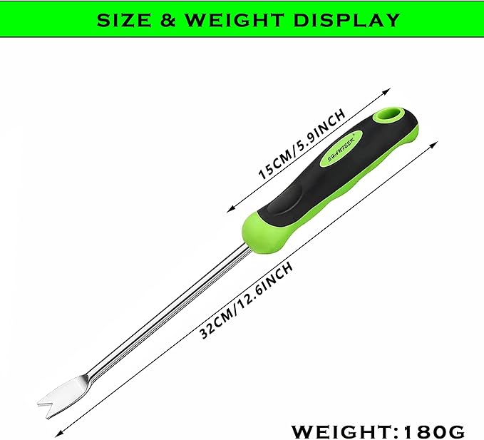 SHANFEEK Dandelion Puller with V-Shaped Shovel Gardening Hand Tools 13-Inch Weed Remover Tool for Garden Yard Weed Puller with Rubber Non-Slip Handle (Green)