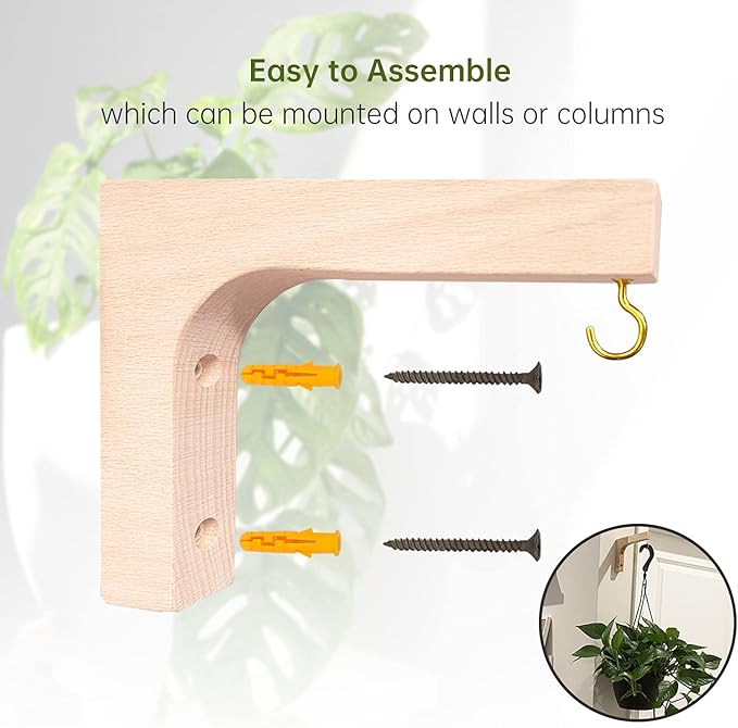 Jantens 2 Pack Hanging Plant Hook, Plant Hangers Indoor, Wooden Hanging Basket Hooks for Indoor Flower Baskets Pot Wind Chime Lanterns Planter